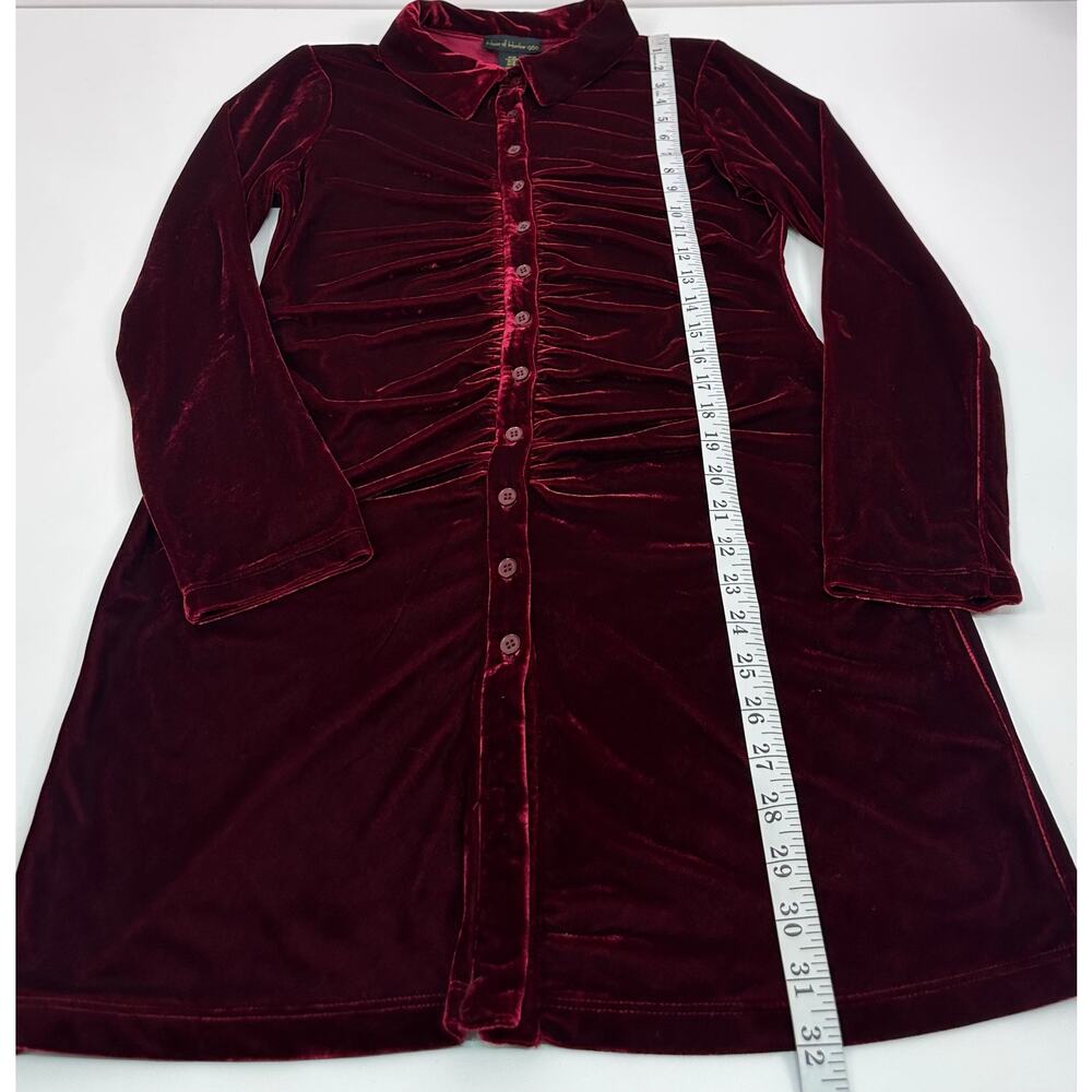 House of Harlow 1960 Red Velvet Ruched Button Front Dress Size Medium - Picture 4 of 8